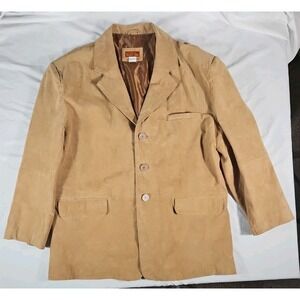 Vintage Haband Lions Den 100% Genuine Leather Suede Blazer Sport Coat Tan 2XL